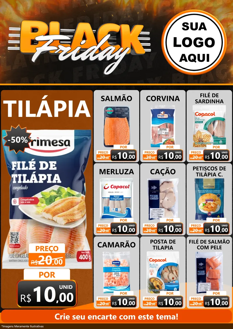 Modelo de Encarte para Encarte A4 Vertical com o tema Black Friday para Peixaria