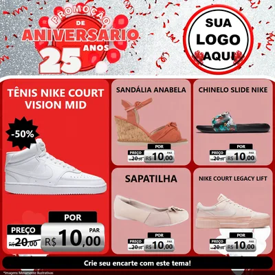 Modelo de Rede Social para Feed Facebook com o tema Promoção de Aniversário - 25Anos para Calçados