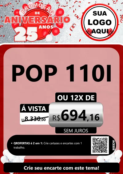 Modelo de Cartaz para Cartaz A4 Vertical com o tema Promoção de Aniversário - 25Anos para Concessionaria de Motos