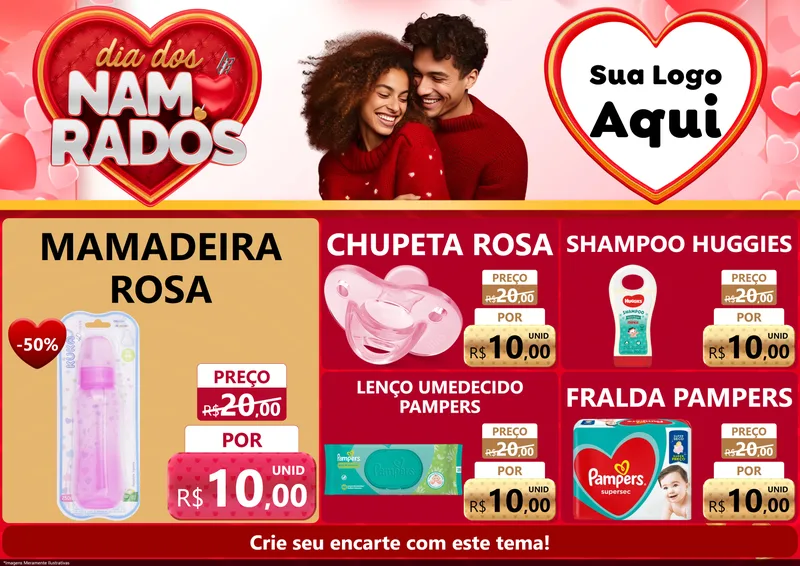 Modelo de Encarte para Encarte A4 Horizontal com o tema Dia dos Namorados para Bebês