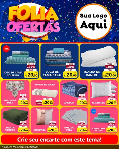 Modelo de Rede Social para Feed Instagram com o tema Folia de Ofertas para Cama, Mesa e Banho