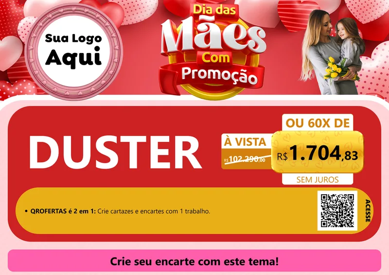 Modelo de Cartaz para Cartaz A4 Horizontal com o tema Dia Das Mães Com Promoção para Concessionaria de Carros