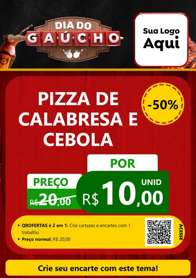Modelo de Cartaz para Cartaz A4 Vertical com o tema Dia do Gaúcho para Pizzaria