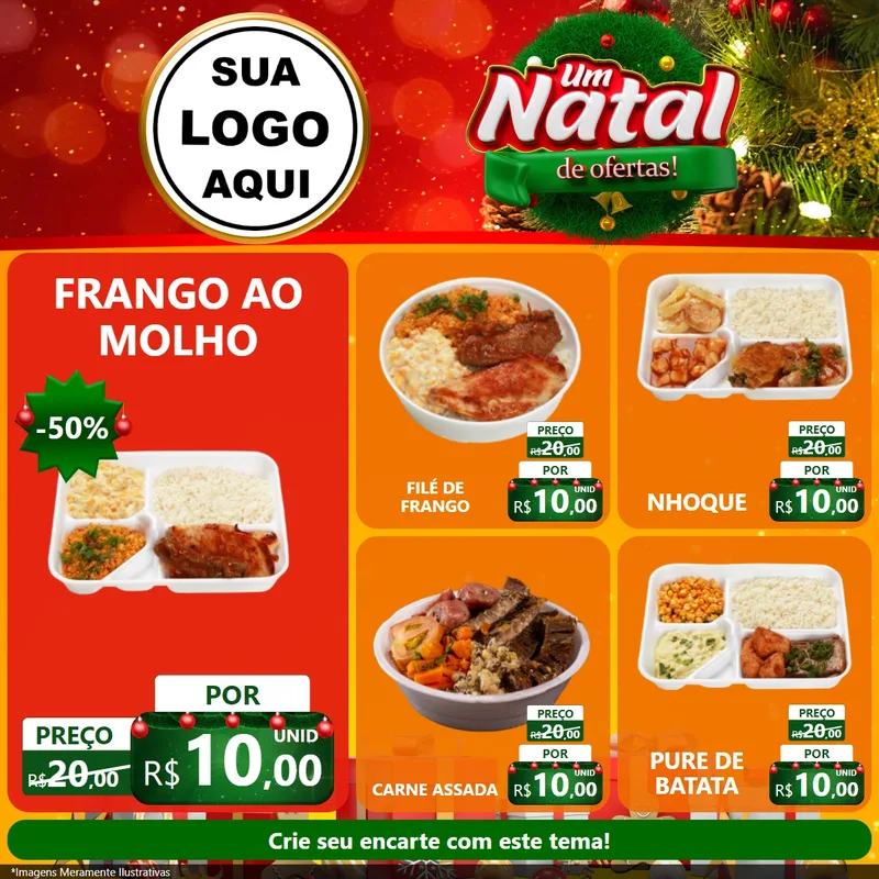 Modelo de Rede Social para Feed Facebook com o tema Um Natal de Ofertas para Restaurante