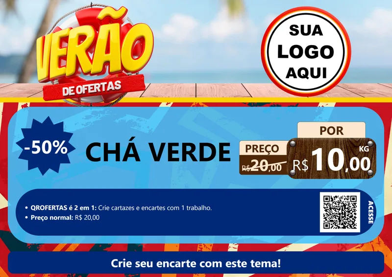 Modelo de Cartaz para Cartaz A4 Horizontal com o tema Verão de Ofertas para Produtos Naturais
