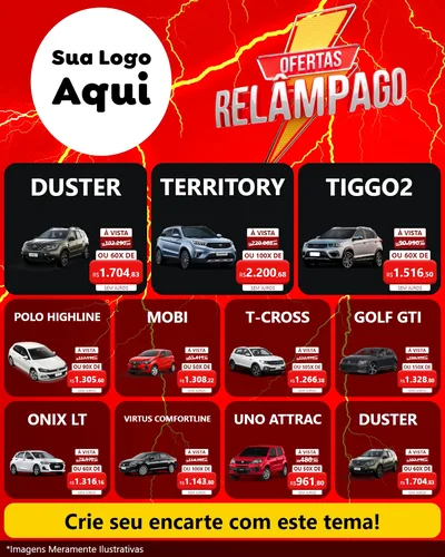 Modelo de Rede Social para Feed Instagram com o tema Ofertas Relâmpago para Concessionaria de Carros