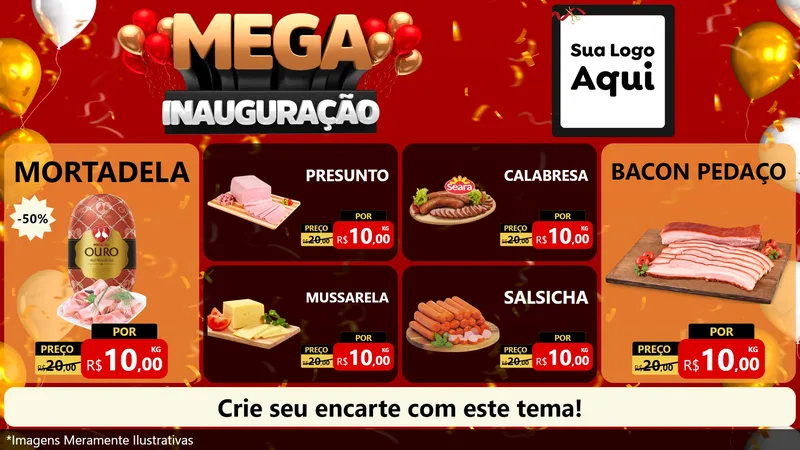 Modelo de TV para TV Horizontal com o tema Mega Inauguração para Frios e Laticínios