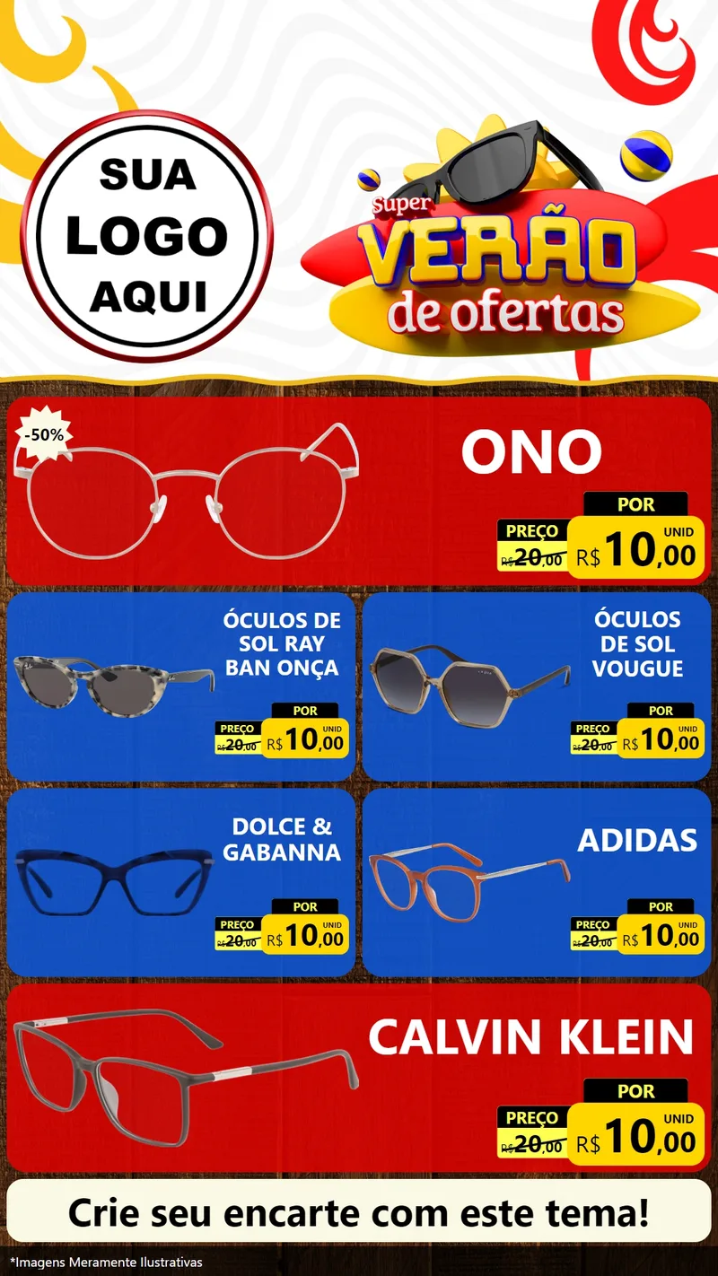 Modelo de TV para TV Vertical com o tema Super Verão de Ofertas para Óticas