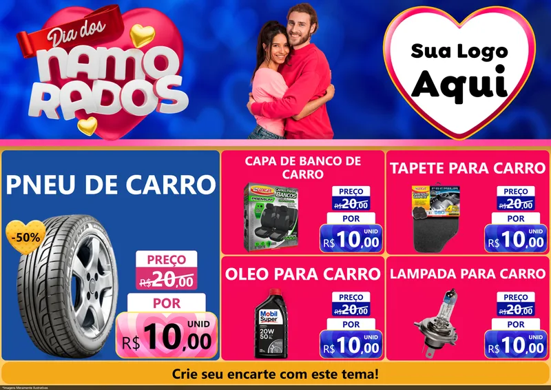 Modelo de Encarte para Encarte A4 Horizontal com o tema Dia dos namorados para Auto peças