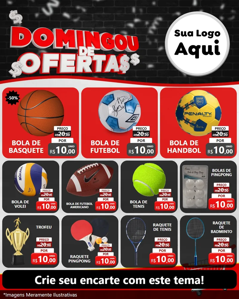 Modelo de Rede Social para Feed Instagram com o tema Domingou de Ofertas para Artigos Esportivos