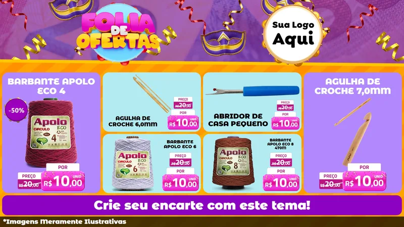 Modelo de TV para TV Horizontal com o tema Folia de Ofertas para Armarinho e Aviamentos