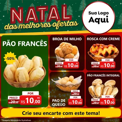 Modelo de Rede Social para Feed Facebook com o tema Natal das Melhores Ofertas para Padaria