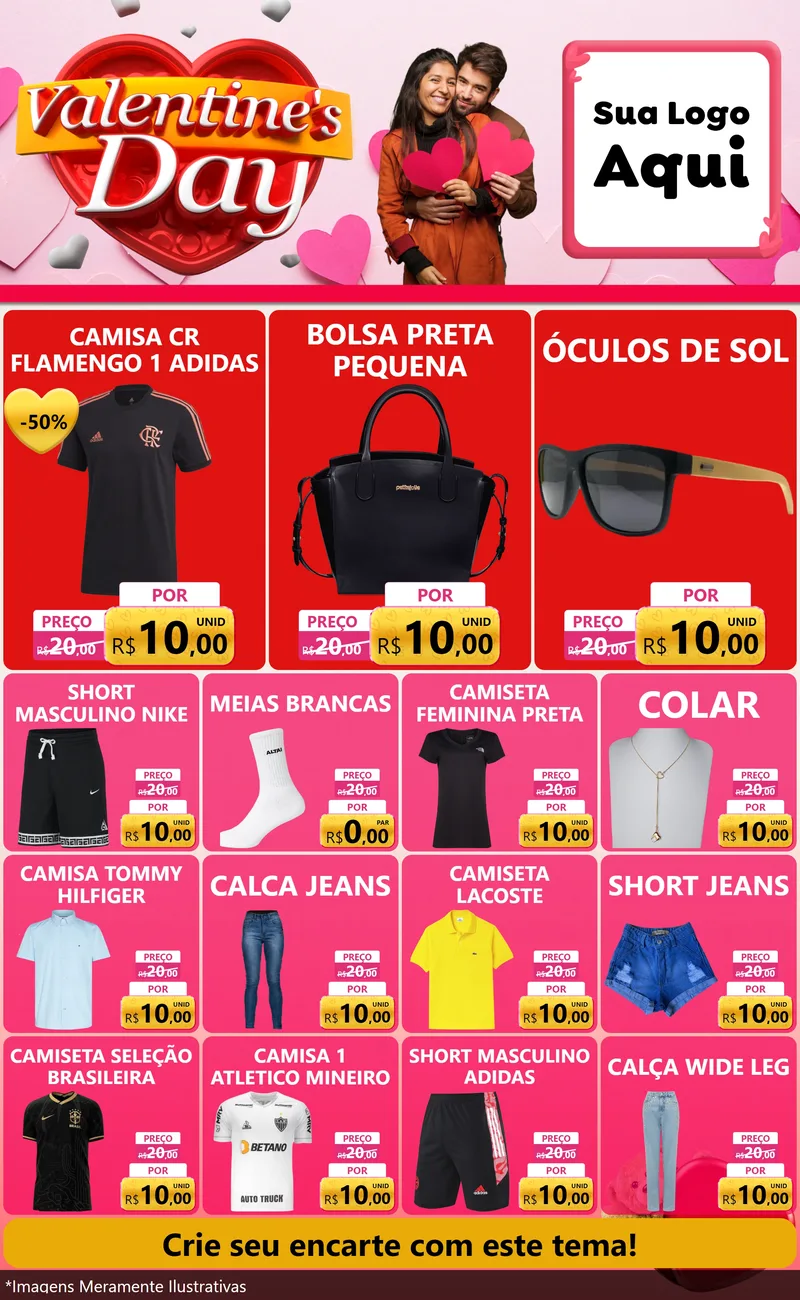 Modelo de Encarte para Encarte Grande com o tema Valentine's Day para Roupas e acessórios
