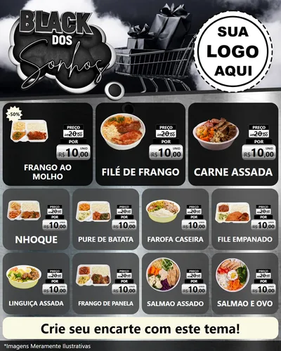 Modelo de Rede Social para Feed Instagram com o tema Black dos Sonhos para Restaurante