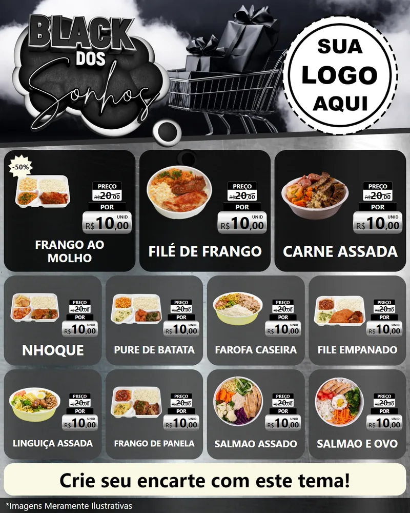Modelo de Rede Social para Feed Instagram com o tema Black dos Sonhos para Restaurante
