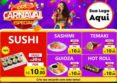 Modelo de Encarte para Encarte A4 Horizontal com o tema Pré-Carnaval Especial para Comida japonesa