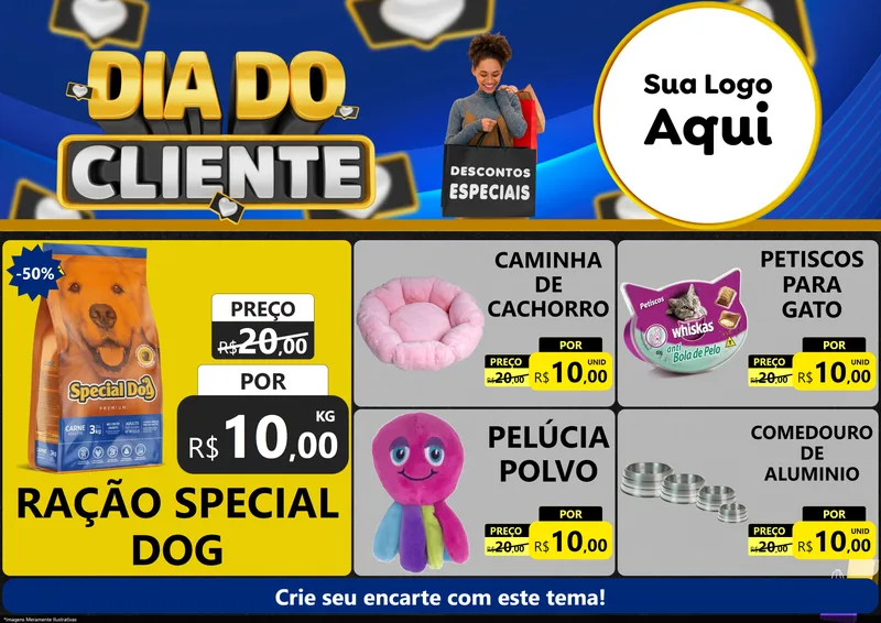 Modelo de Encarte para Encarte A4 Horizontal com o tema Dia Do Cliente para Pet Shop