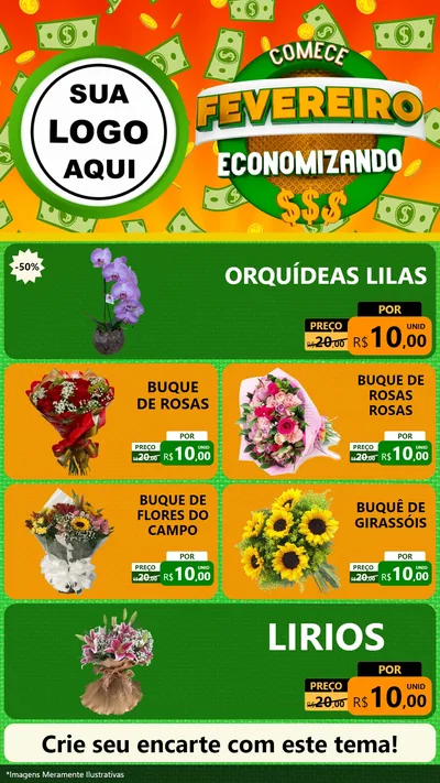 Modelo de TV para TV Vertical com o tema Comece Fevereiro Economizando para Floricultura e jardim