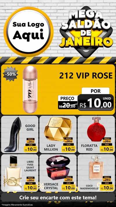 Modelo de Rede Social para Stories com o tema Mega Saldão de Janeiro para Perfumes