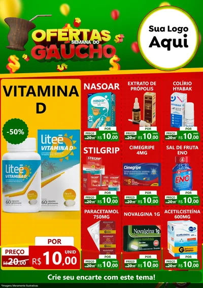 Modelo de Encarte para Encarte A4 Vertical com o tema Ofertas Semana Do Gaúcho para Farmácia