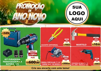 Modelo de Encarte para Encarte A4 Horizontal com o tema Promoção de Ano Novo para Maquinas e Ferramentas