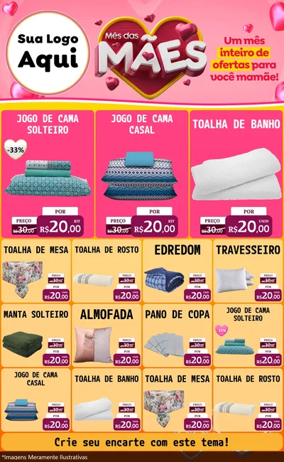 Modelo de Encarte para Encarte Grande com o tema Mês das Mães para Cama, Mesa e Banho