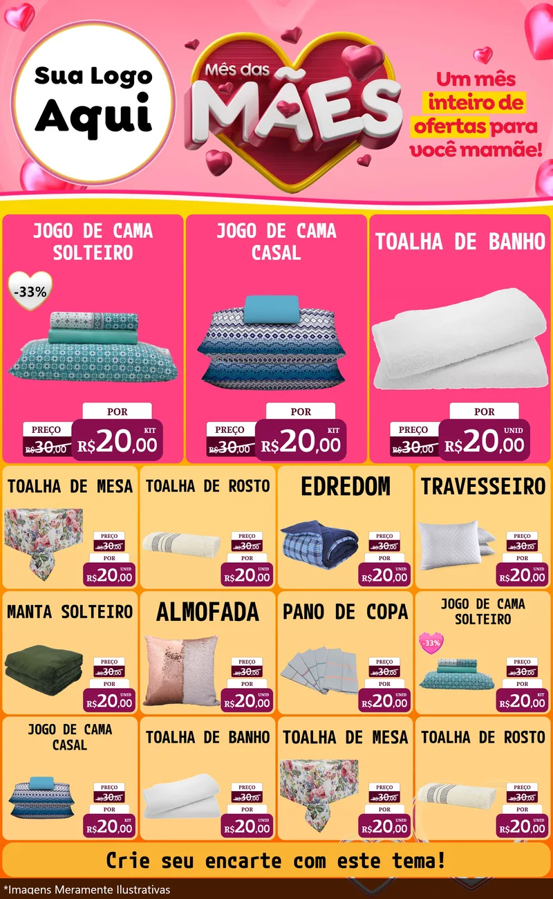 Modelo de Encarte para Encarte Grande com o tema Mês das Mães para Cama, Mesa e Banho