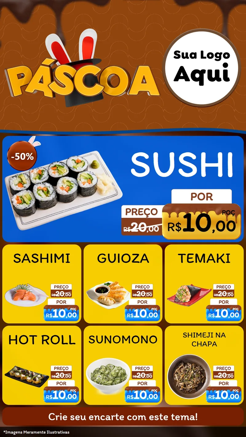 Modelo de Rede Social para Stories com o tema Páscoa para Comida japonesa