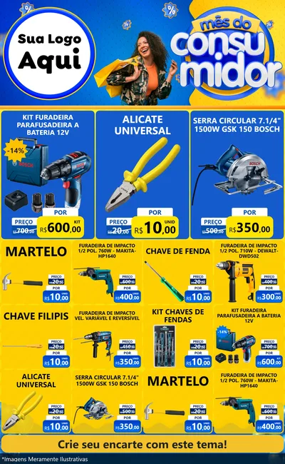 Modelo de Encarte para Encarte Grande com o tema Mês do Consumidor para Maquinas e Ferramentas