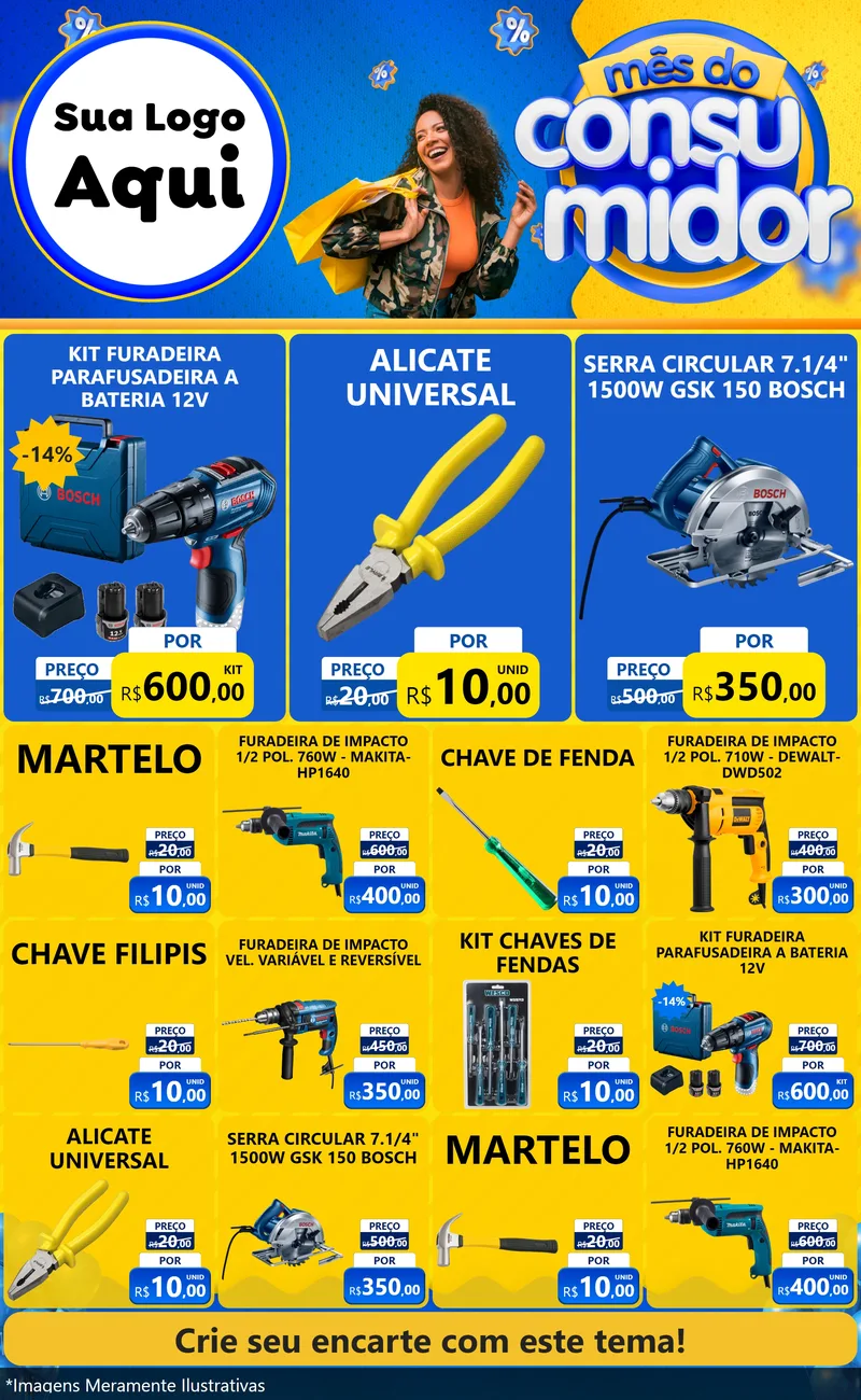 Modelo de Encarte para Encarte Grande com o tema Mês do Consumidor para Maquinas e Ferramentas
