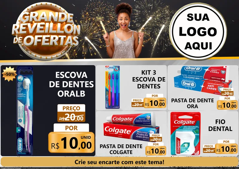 Modelo de Encarte para Encarte A4 Horizontal com o tema Grande Réveillon de Ofertas para Higiene Pessoal