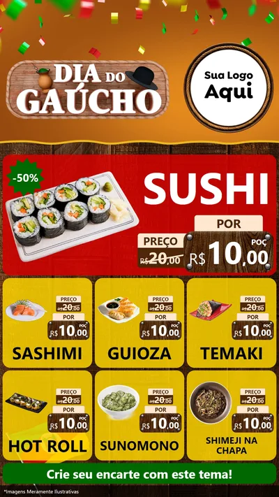 Modelo de Rede Social para Stories com o tema Dia do Gaúcho para Comida japonesa