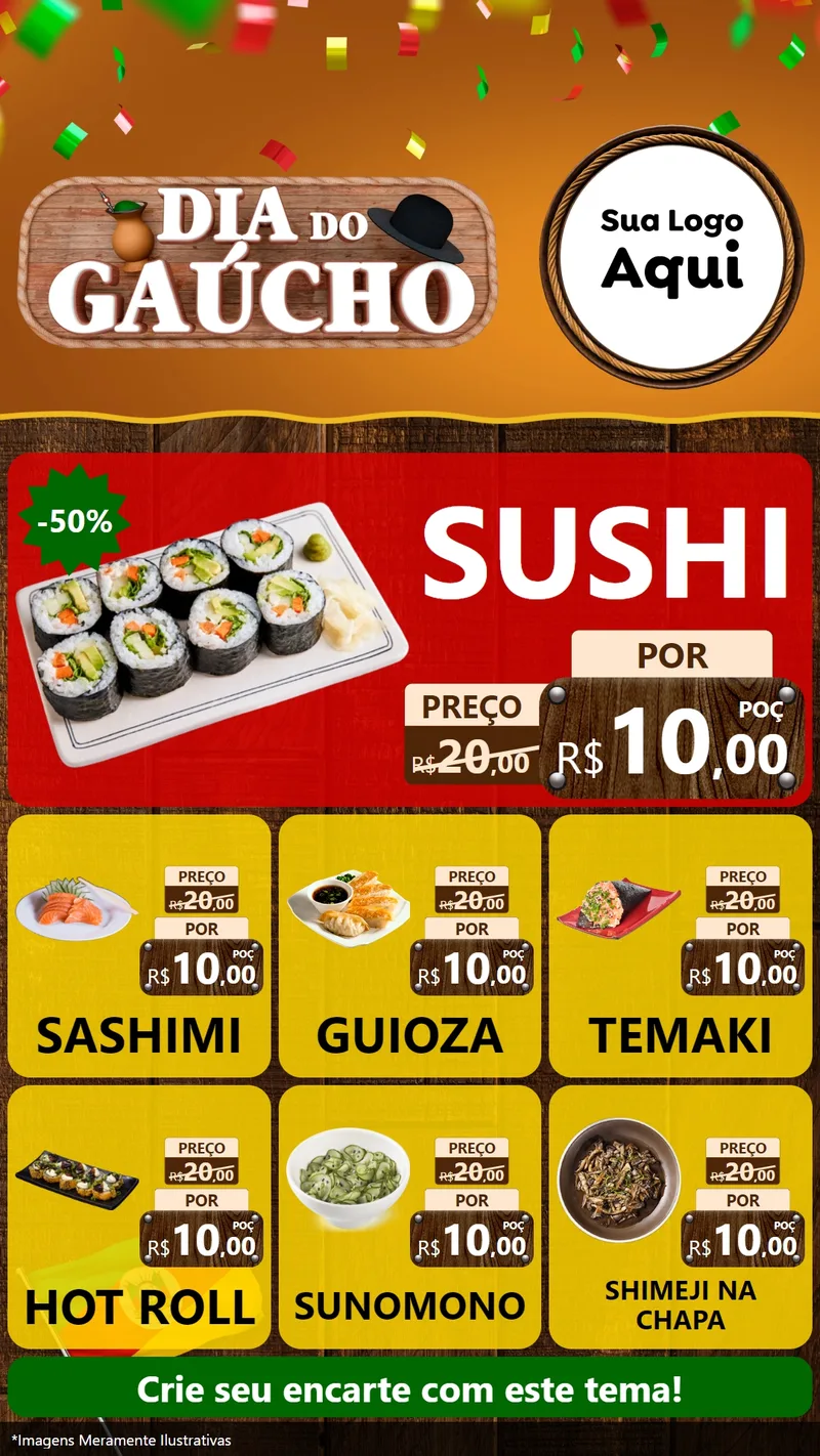 Modelo de Rede Social para Stories com o tema Dia do Gaúcho para Comida japonesa