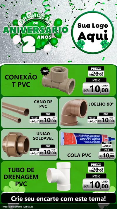 Modelo de TV para TV Vertical com o tema Promoção de Aniversário - 2 Anos para Tubos e conexões