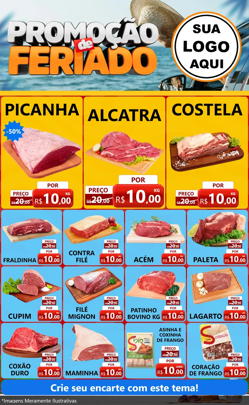 Modelo de Encarte para Encarte Grande com o tema Promoção de Feriado para Açougue
