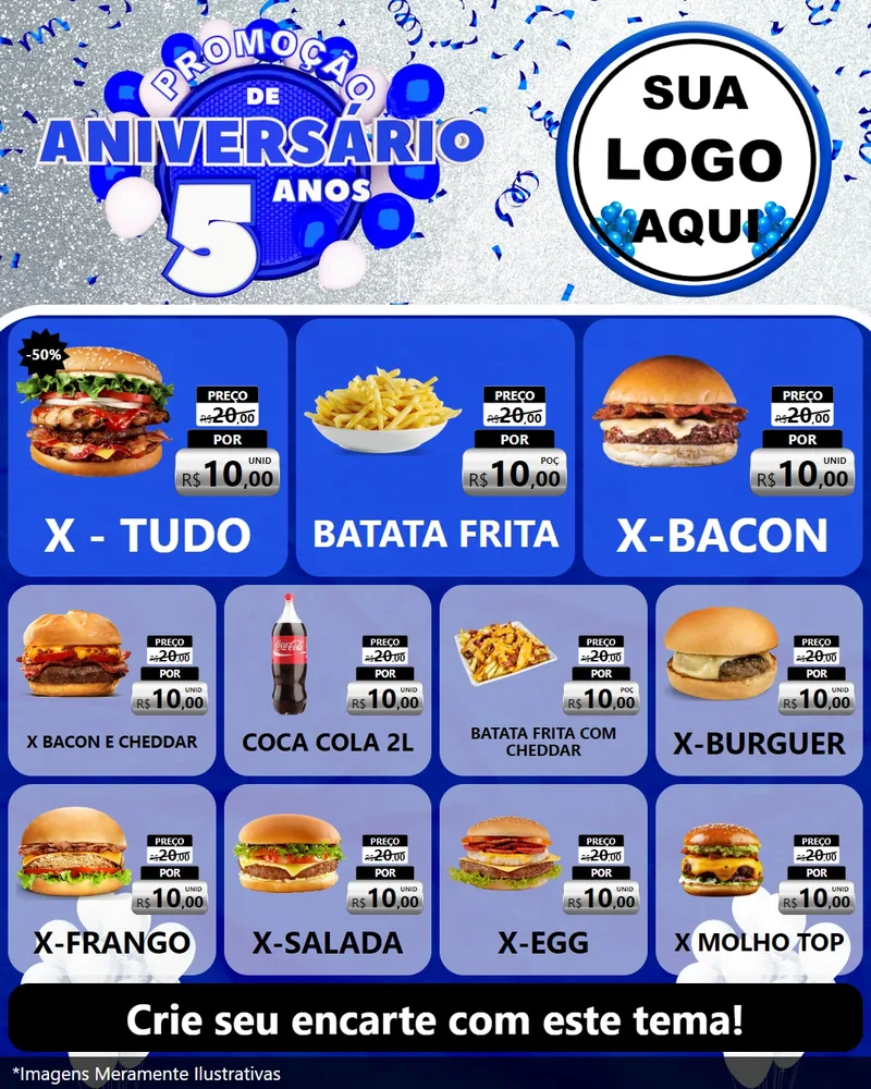 Modelo de Rede Social para Feed Instagram com o tema Promoção de Aniversário - 5 Anos para Hamburgueria