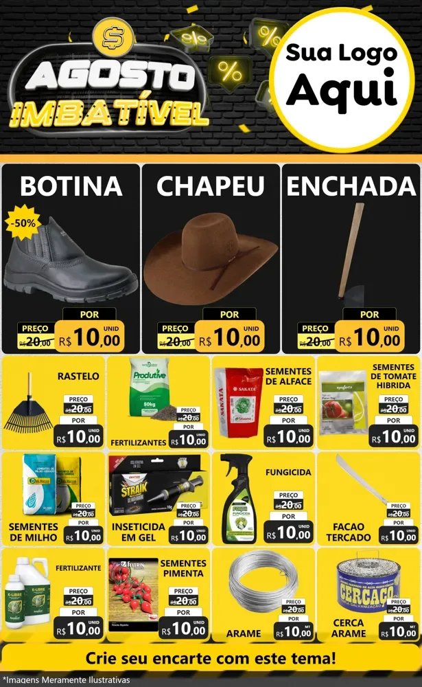 Modelo de Encarte para Encarte Grande com o tema Agosto Imbatível para Agropecuária