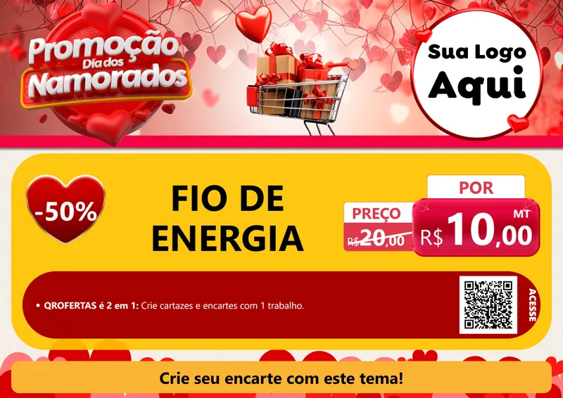 Modelo de Cartaz para Cartaz A4 Horizontal com o tema Promoção Dia dos Namorados para Materiais Elétricos