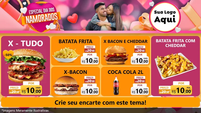 Modelo de TV para TV Horizontal com o tema Especial Dia dos Namorados para Hamburgueria