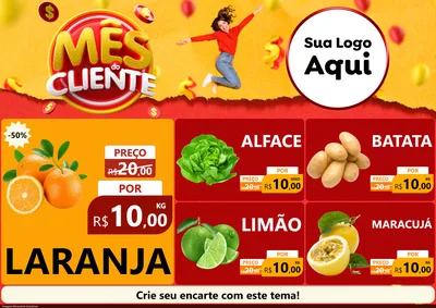 Modelo de Encarte para Encarte A4 Horizontal com o tema Mês do Cliente para Hortifrúti