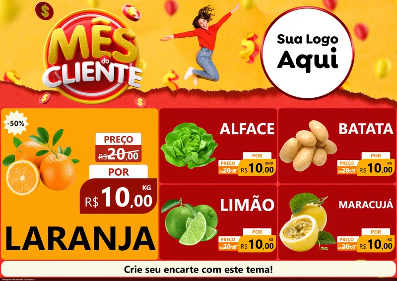 Modelo de Encarte para Encarte A4 Horizontal com o tema Mês do Cliente para Hortifrúti