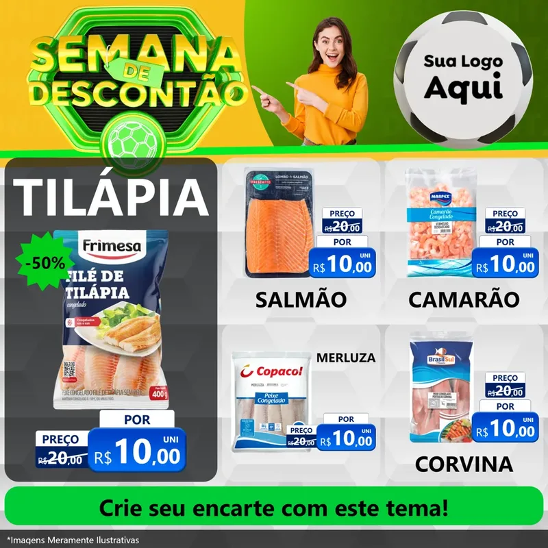 Modelo de Rede Social para Feed Facebook com o tema Semana de Descontão - Copa para Peixaria