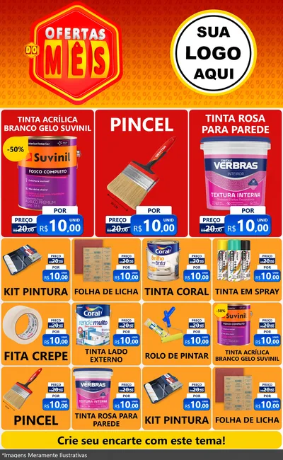 Modelo de Encarte para Encarte Grande com o tema Ofertas do Mês para Tintas e Ferramentas
