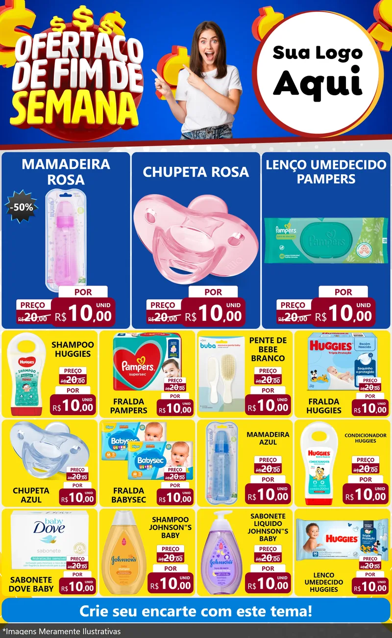 Modelo de Encarte para Encarte Grande com o tema Ofertaço de Fim de Semana para Bebês