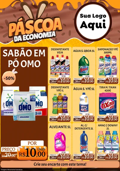 Modelo de Encarte para Encarte A4 Vertical com o tema Páscoa da Economia para Produtos de Limpeza