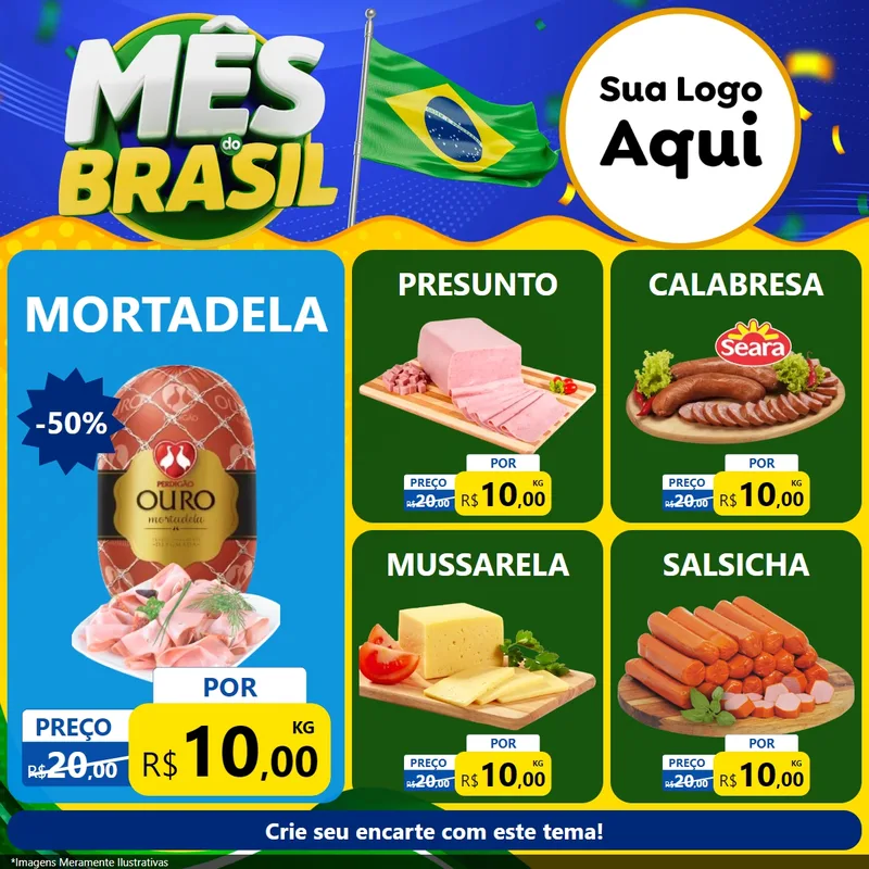 Modelo de Rede Social para Feed Facebook com o tema Mês do Brasil para Frios e Laticínios