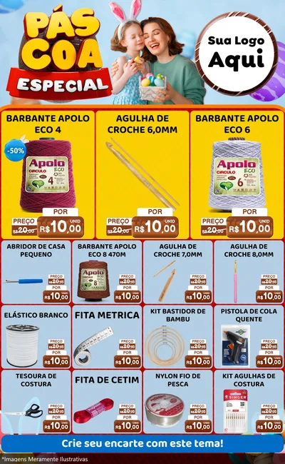 Modelo de Encarte para Encarte Grande com o tema Páscoa Especial para Armarinho e Aviamentos