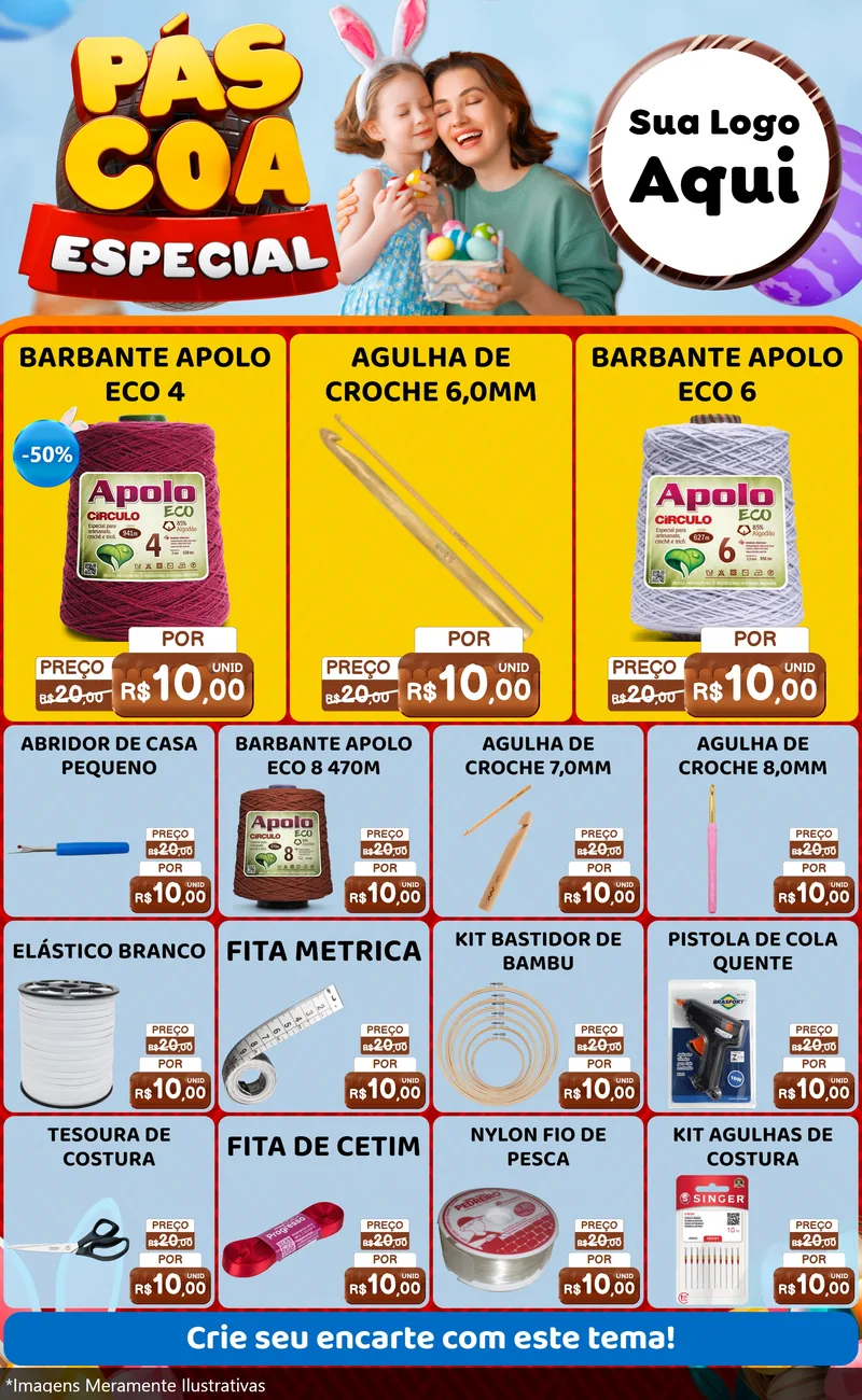 Modelo de Encarte para Encarte Grande com o tema Páscoa Especial para Armarinho e Aviamentos