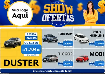Modelo de Encarte para Encarte A4 Horizontal com o tema Show de Ofertas para Concessionaria de Carros