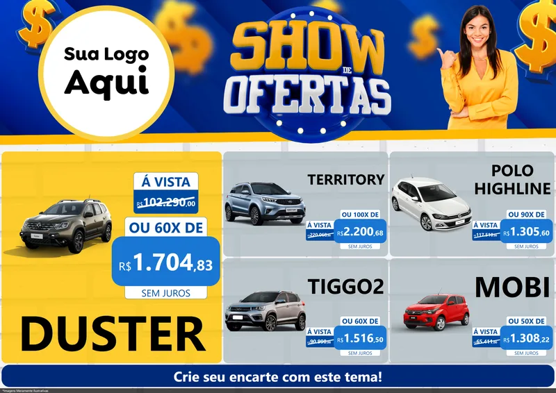 Modelo de Encarte para Encarte A4 Horizontal com o tema Show de Ofertas para Concessionaria de Carros